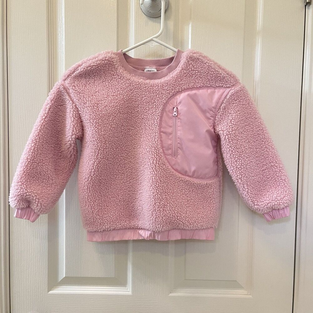 Hanna Andersson Faux Shearling Crewneck Sweatshirt Pink Girls Size 110 US 5